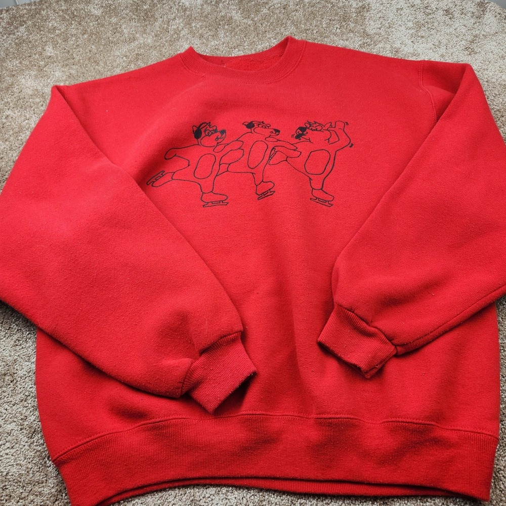 Vintage Red Ice Skating Bears Sweatshirt Icing of Atlanta Precision Team Large